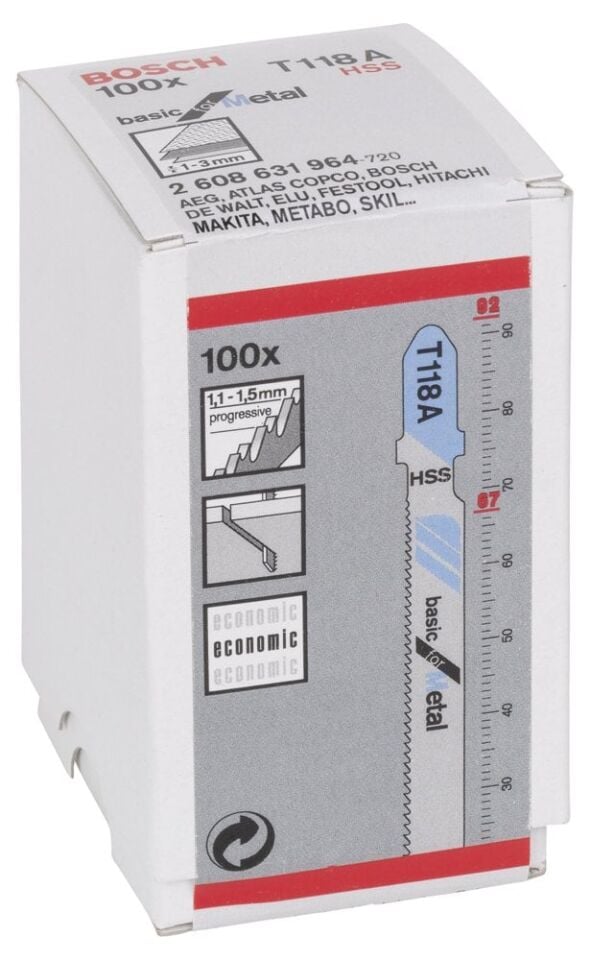 Bosch - Ekonomik Seri Metal İçin T 118 A Dekupaj Testeresi Bıçağı - 100'Lü Paket